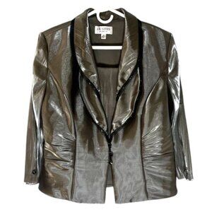 J.R. Nites Womens Evening Wear Silver Metallic Beaded Jacket & Matching Tank 10